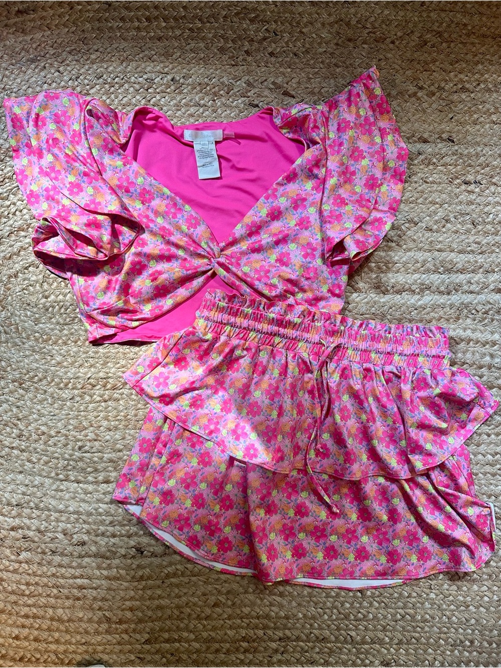 LoveShackFancy crop top and skirt set 🩷🧡🩵